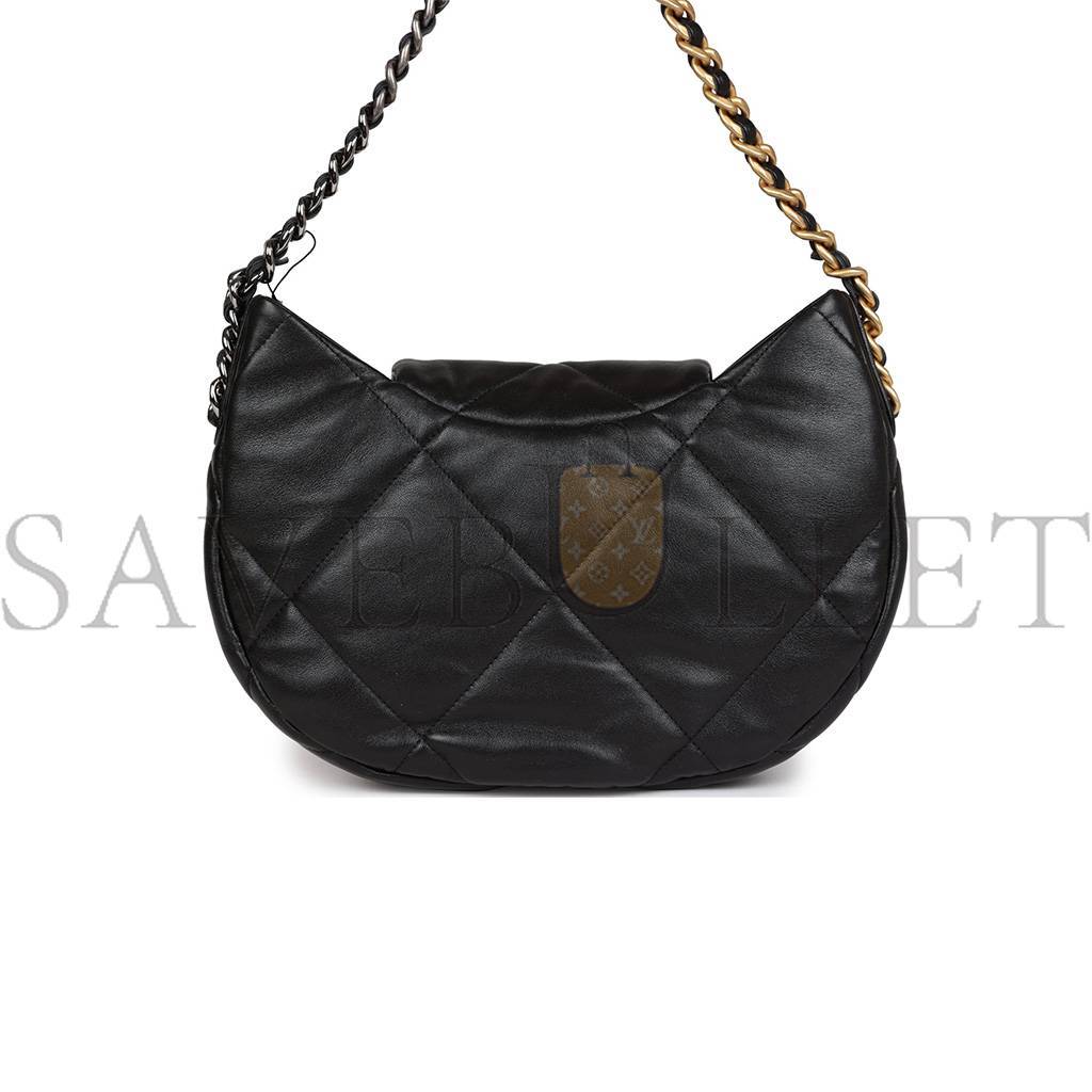 CHANEL MASTER 19 HOBO BAG BLACK LAMBSKIN MIXED METAL HARDWARE AS4638 (30*21*7.5cm)